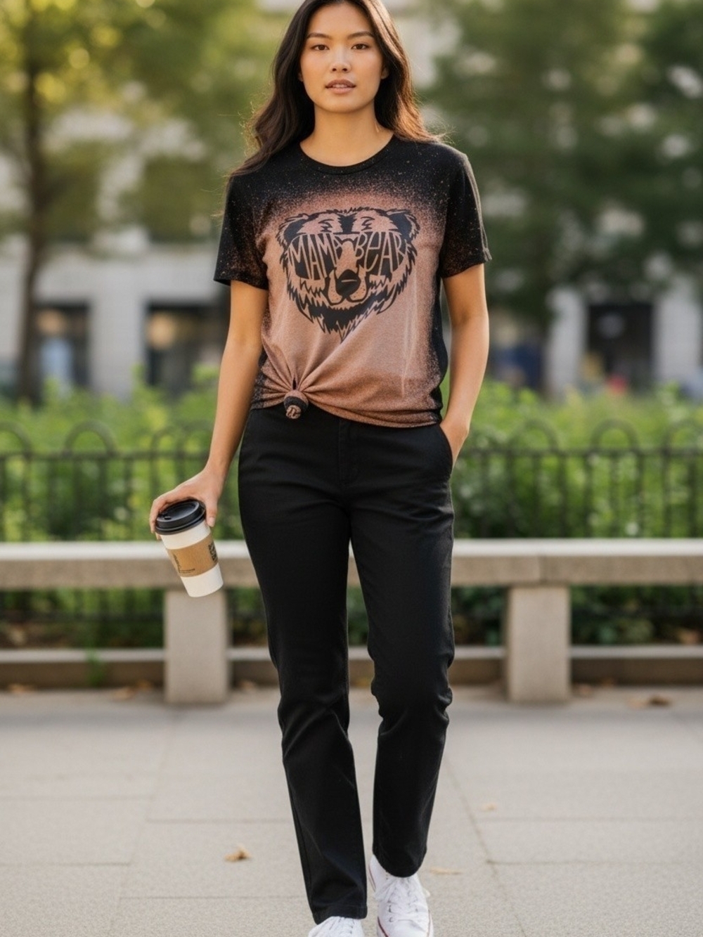 No Boundaries Black and Brown Ombre Bear Graphic Tee